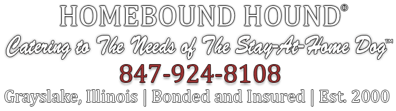 A logo for homebound hound in gray, illinois.